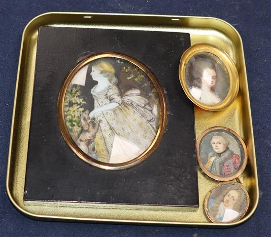 Four assorted portrait miniatures